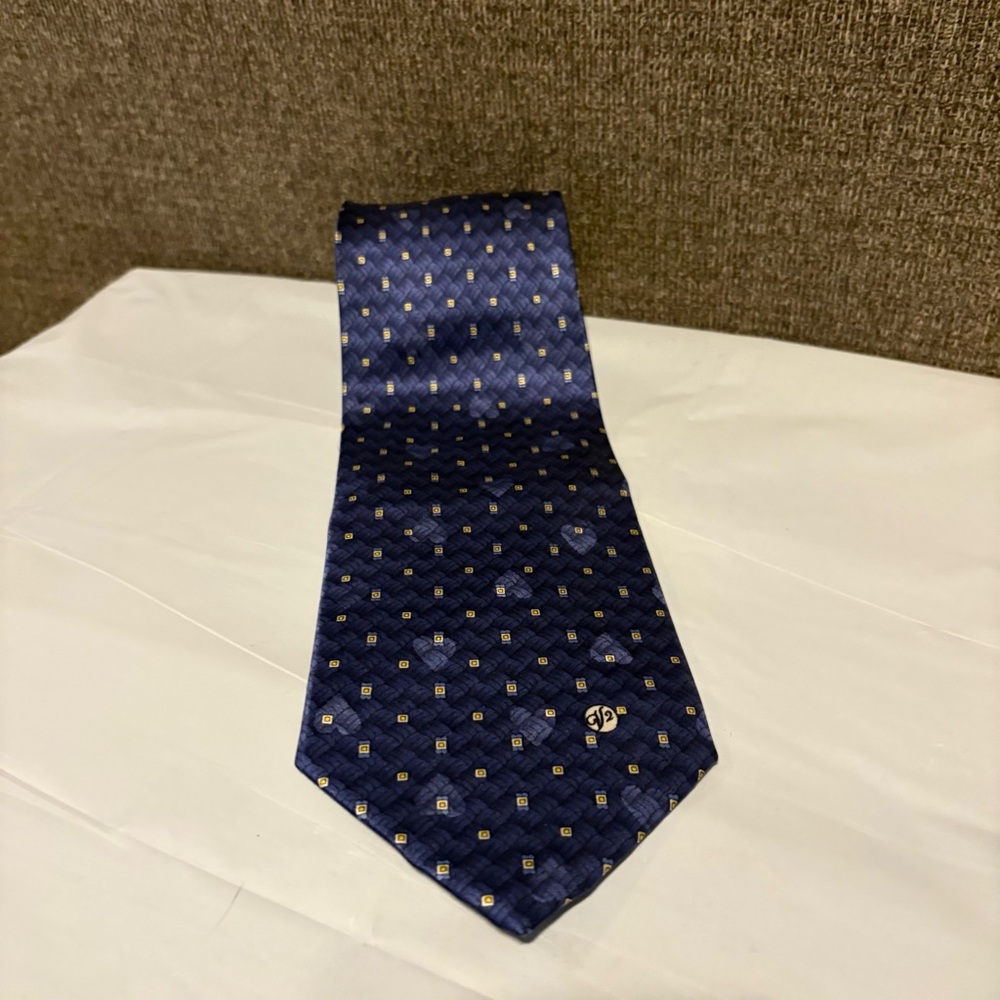 Vtg Versace Classic V2 Silk Neck Tie Blue Geometric Handmade Luxury Designer